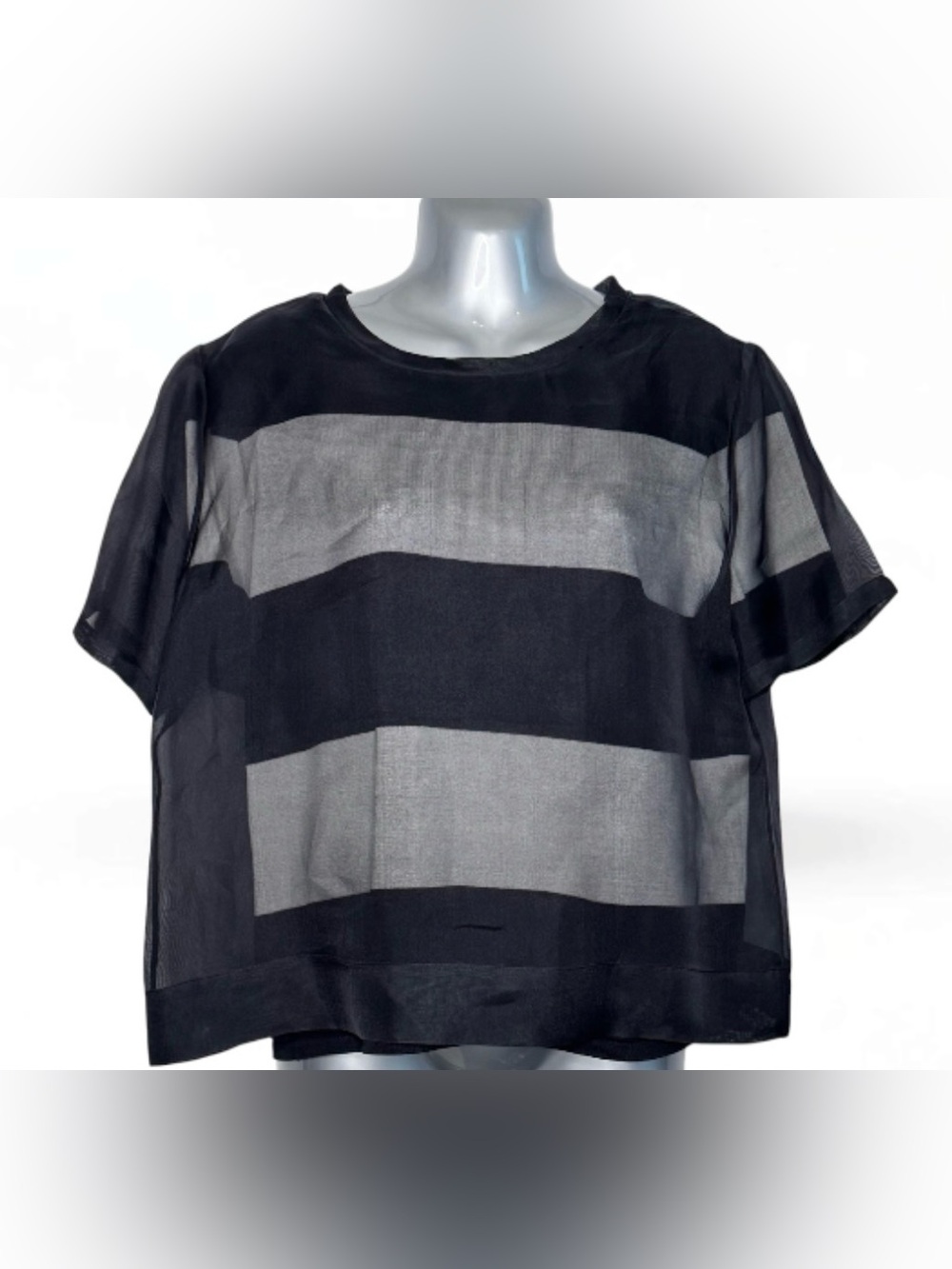 Alexander Wang Black‎ Sheer Striped Short-Sleeve Top
